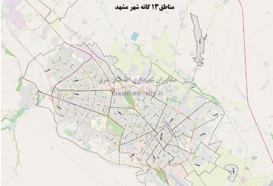 نقشه مناطق مشهد
