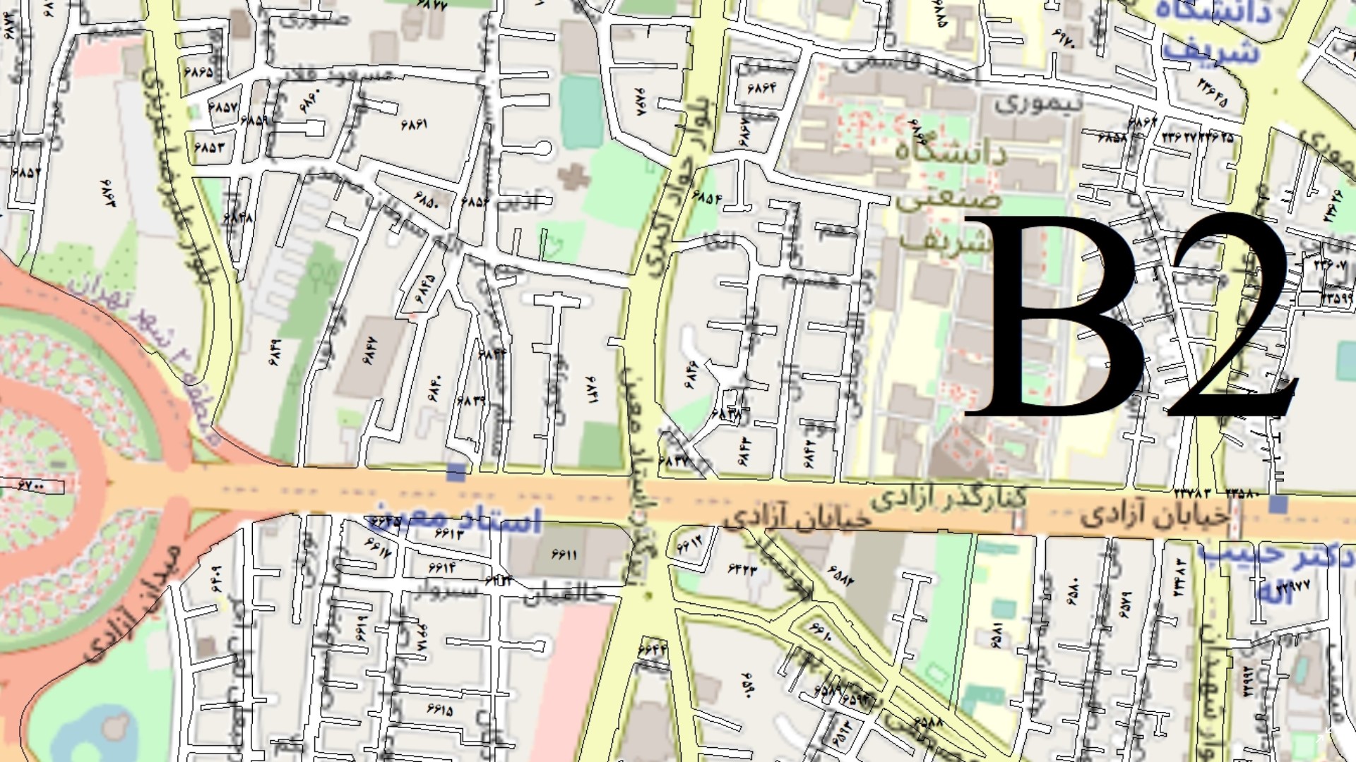 نقشه بلوک های آماری شهر تهران سال 90 زون B خیابان آزادی